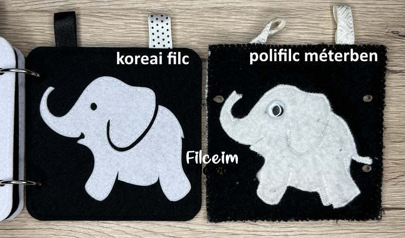 elefánt koreai filcből és méterben kapható polifilcből csendes könyv készítése során